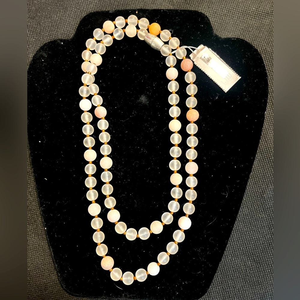 J Jill Single Strand Rose Colored Acrylic And Aventurine Beads 30” Long